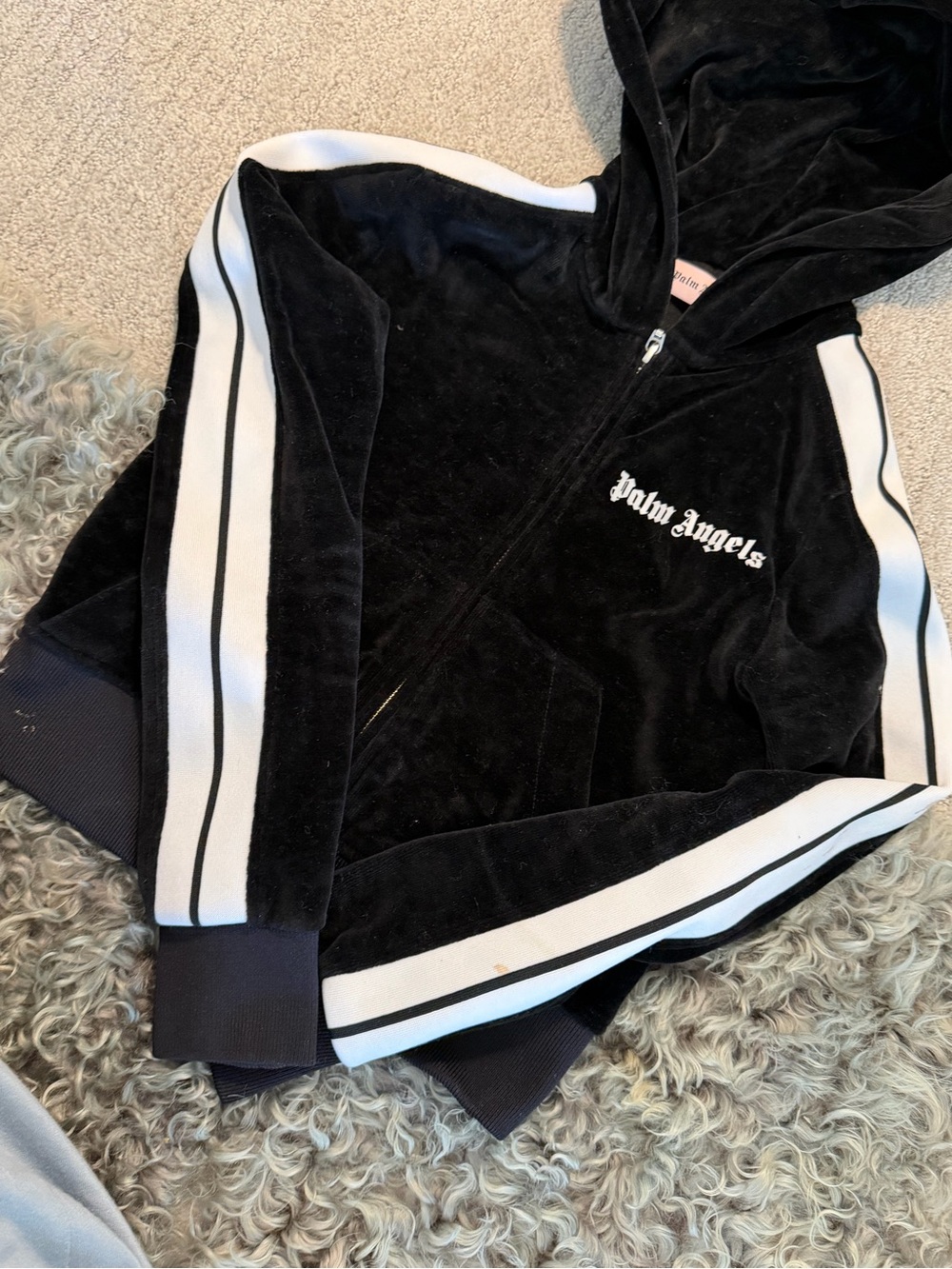 Palm Angels womens crop zip up Hooded Track Jacket velvet